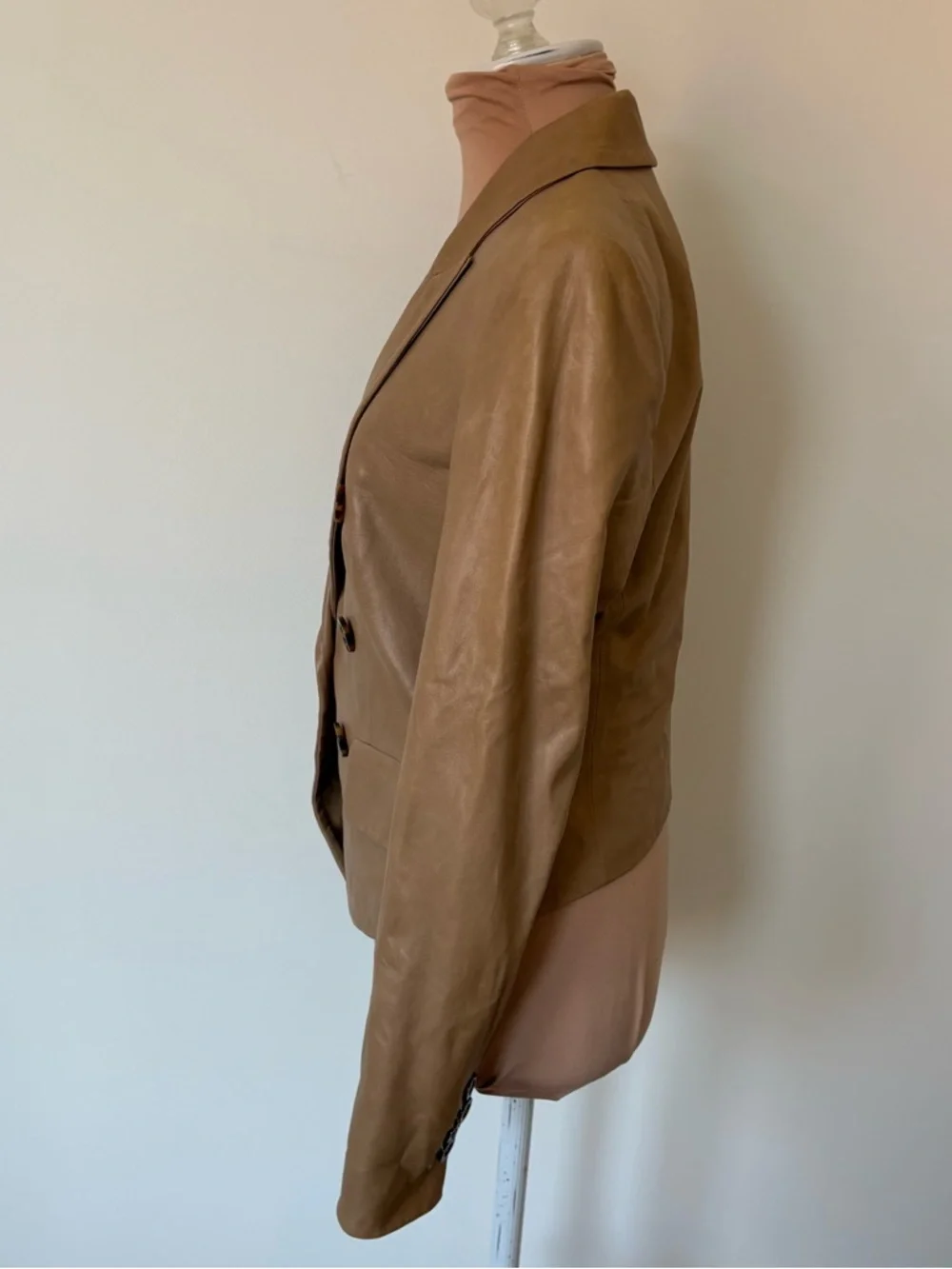 Veronica Beard Brown Cooke Dickey Lambskin Leather Double Breasted Jacket Size 2